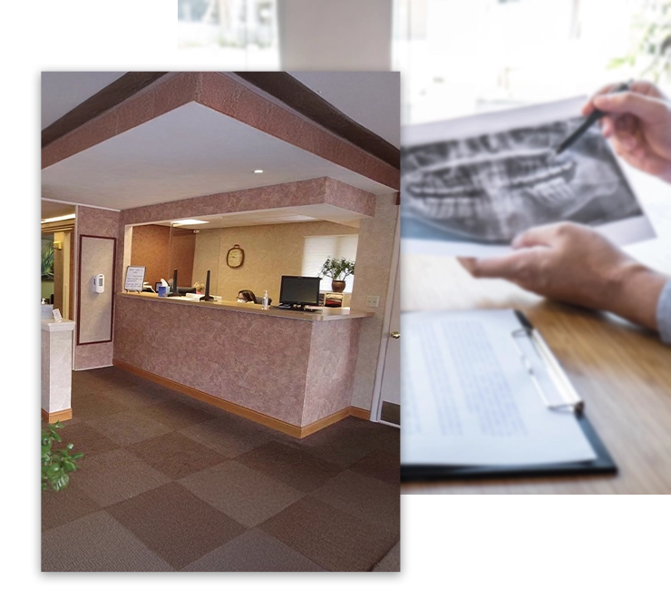 Front Desk At Walker & Wright Orthodontics - Freeport And Blurred Dental X-Ray